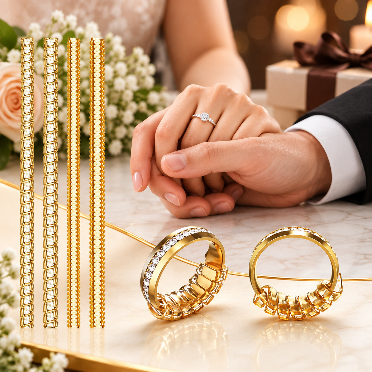 Gold-Tone Minimalist Crystal Band Ring for Women