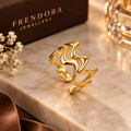Golden Abstract Wave Statement Ring for Women