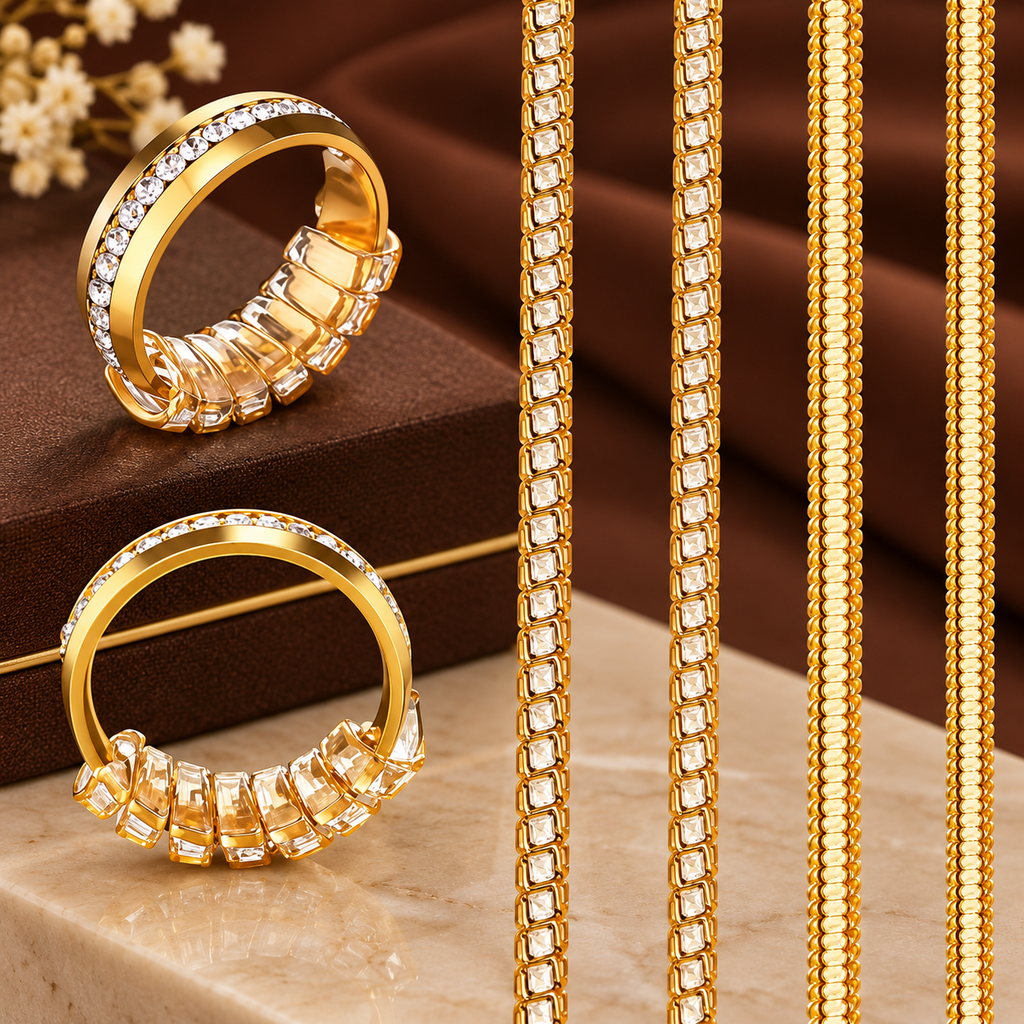 Gold-Tone Minimalist Crystal Band Ring for Women