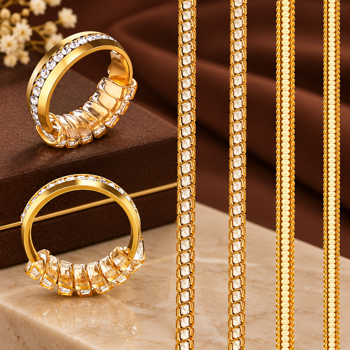 Gold-Tone Minimalist Crystal Band Ring for Women