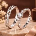 Elegant Silver Diamond Interlocking Ring Set