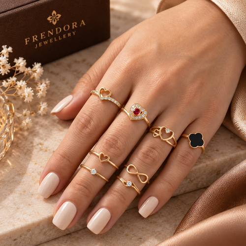 Frendora 8-in-1 Gold Ring Set on hand
