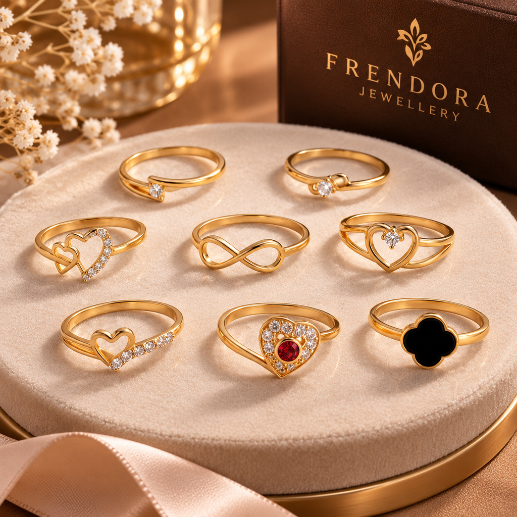 Frendora 8-in-1 Gold Ring Set flat lay