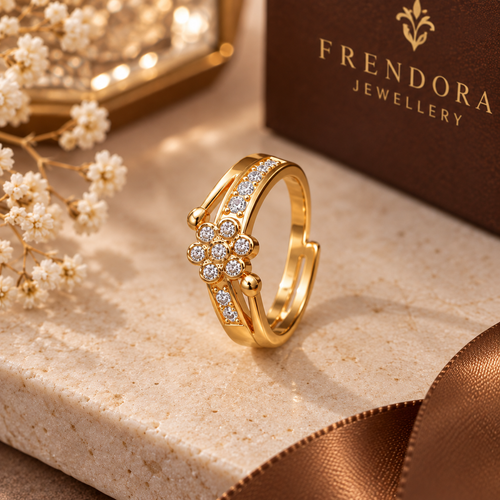 Frendora Gold Flower & Evil Eye Ring Set