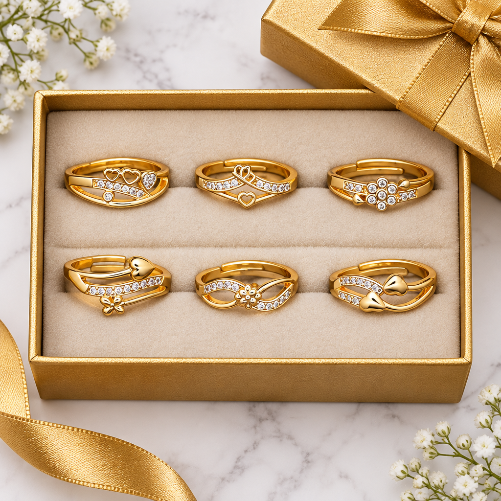Gold ring combo pack 6 gold gift box white marble