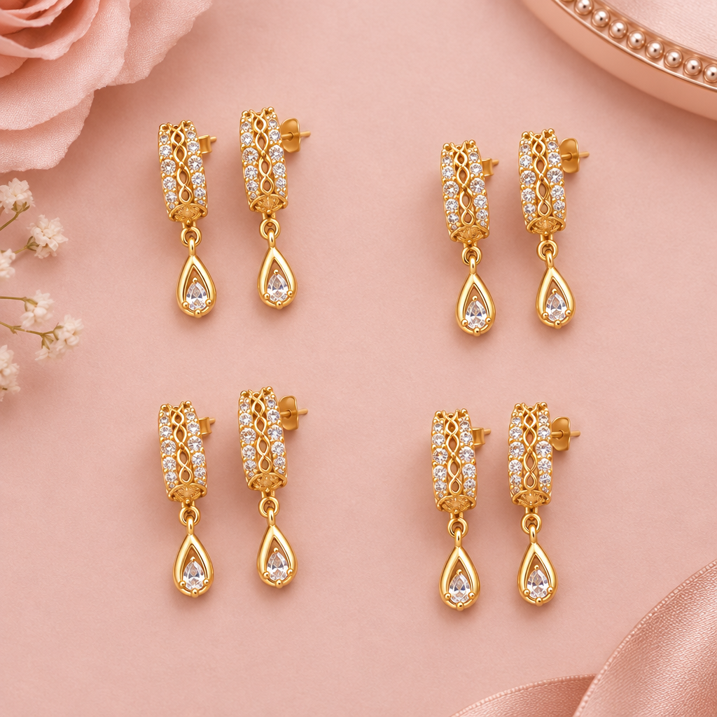 Pack of 4 Korean drop earrings pink background