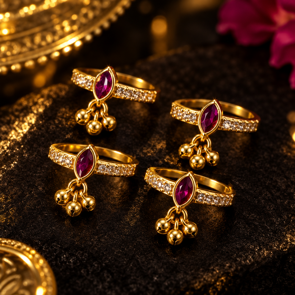 4 pcs gold ring combo close-up black background