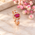 Rose gold CZ ring white marble pink flowers
