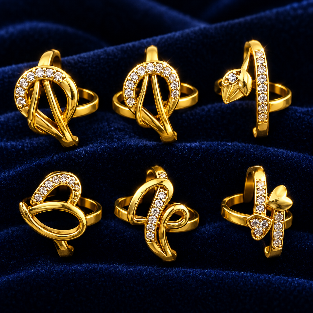 Gold plated ring combo close-up navy velvet