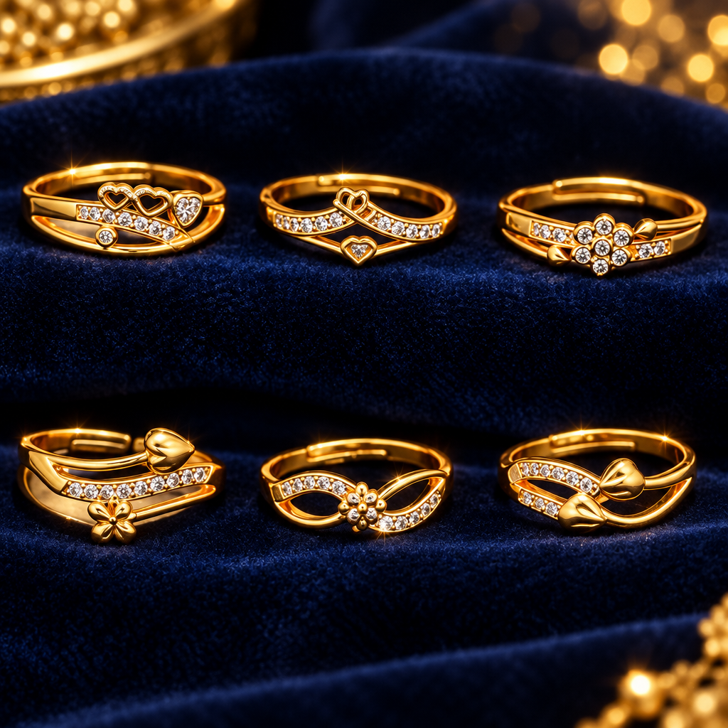 Gold ring combo pack 6 close-up navy velvet