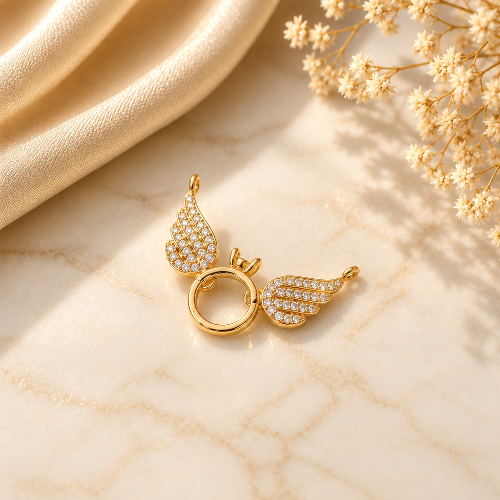 Angel wing ring white marble dried flowers