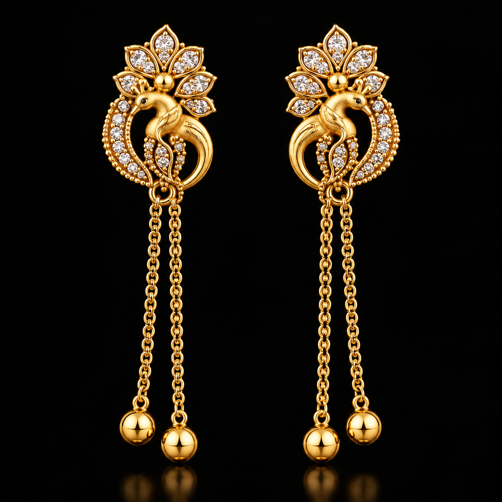 Gold-plated dangler earrings front view