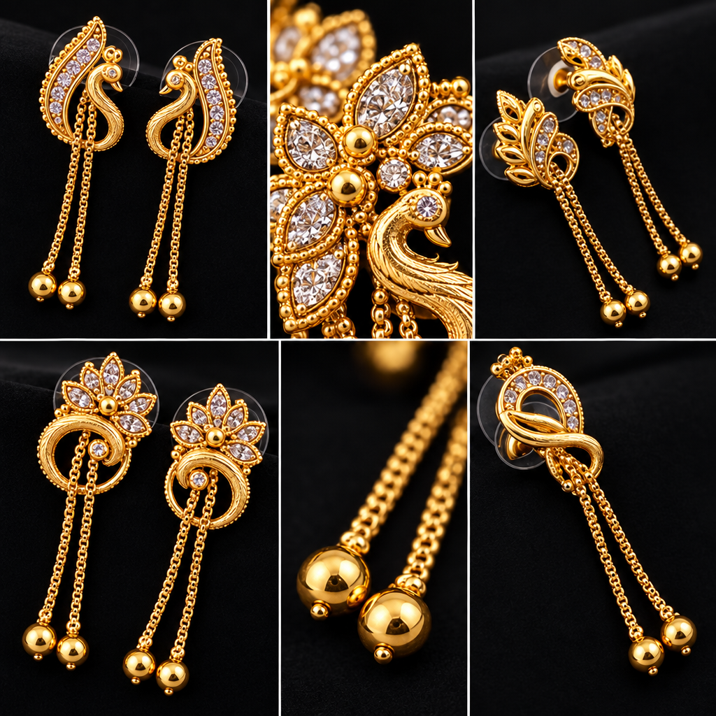 Gold-plated dangler earrings close-up detail