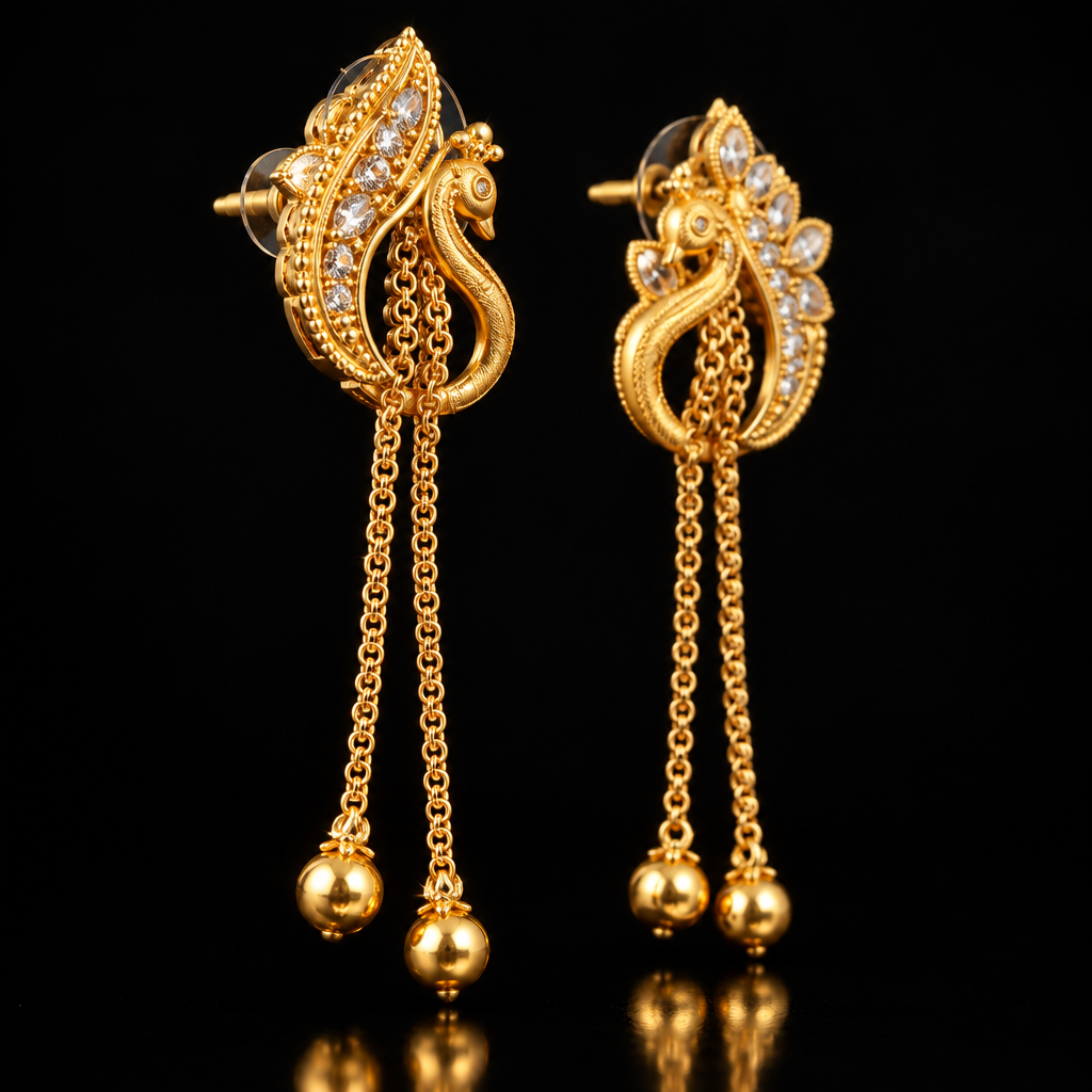 Gold-plated dangler earrings side profile