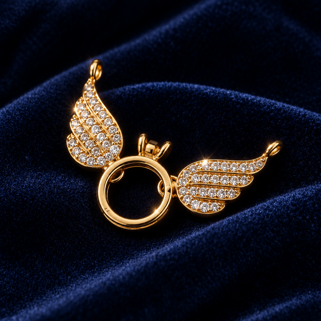 Angel wing ring close-up navy velvet
