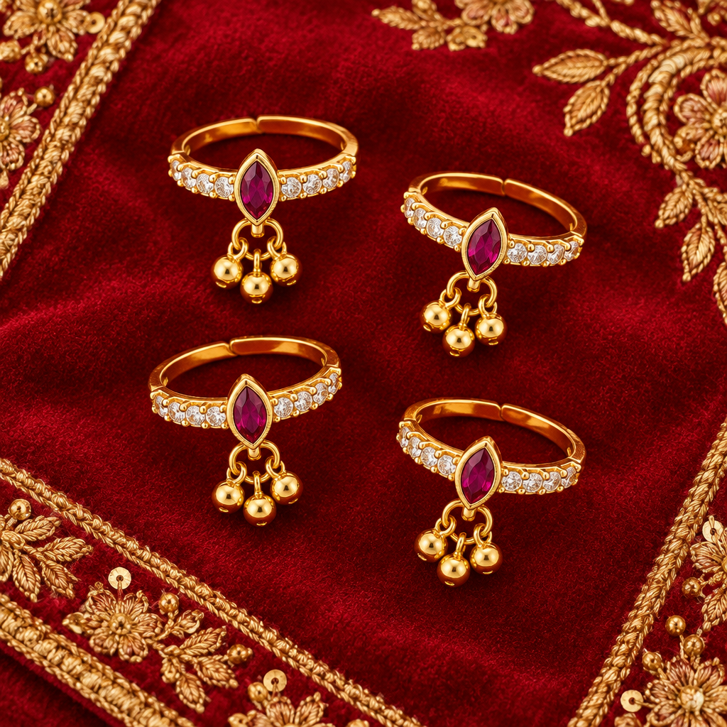4 pcs gold ring combo red velvet gold embroidery