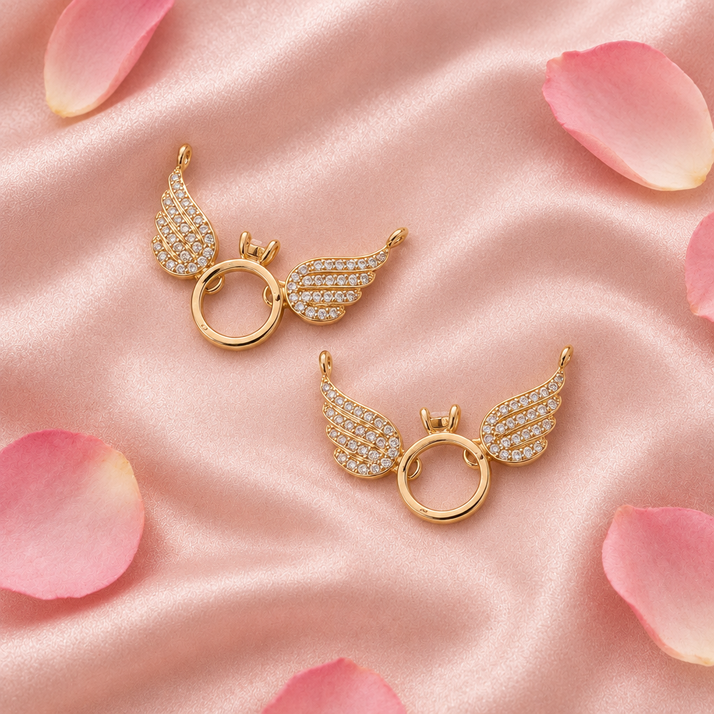 Angel wing ring blush pink satin rose petals