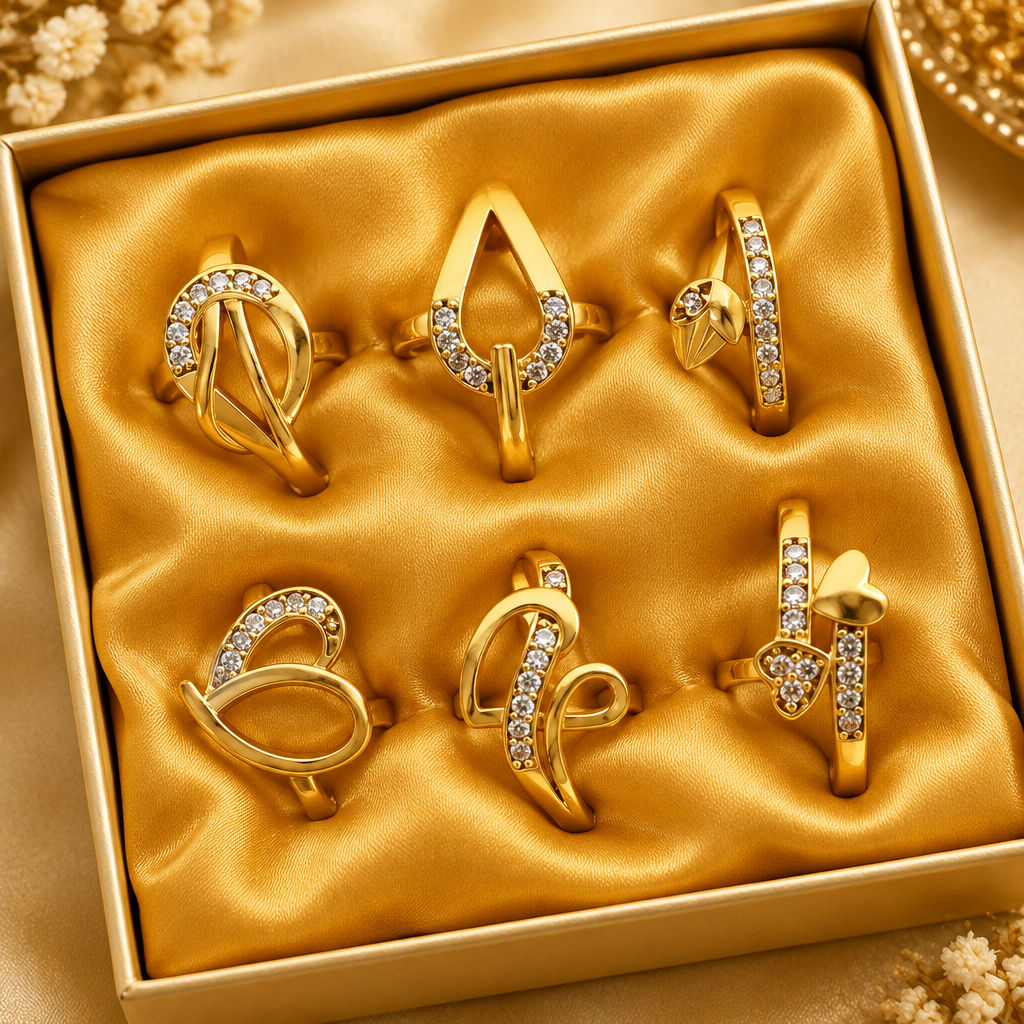 Gold plated ring combo pack of 6 golden satin gift box