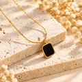 Black square pendant necklace white travertine dried flowers