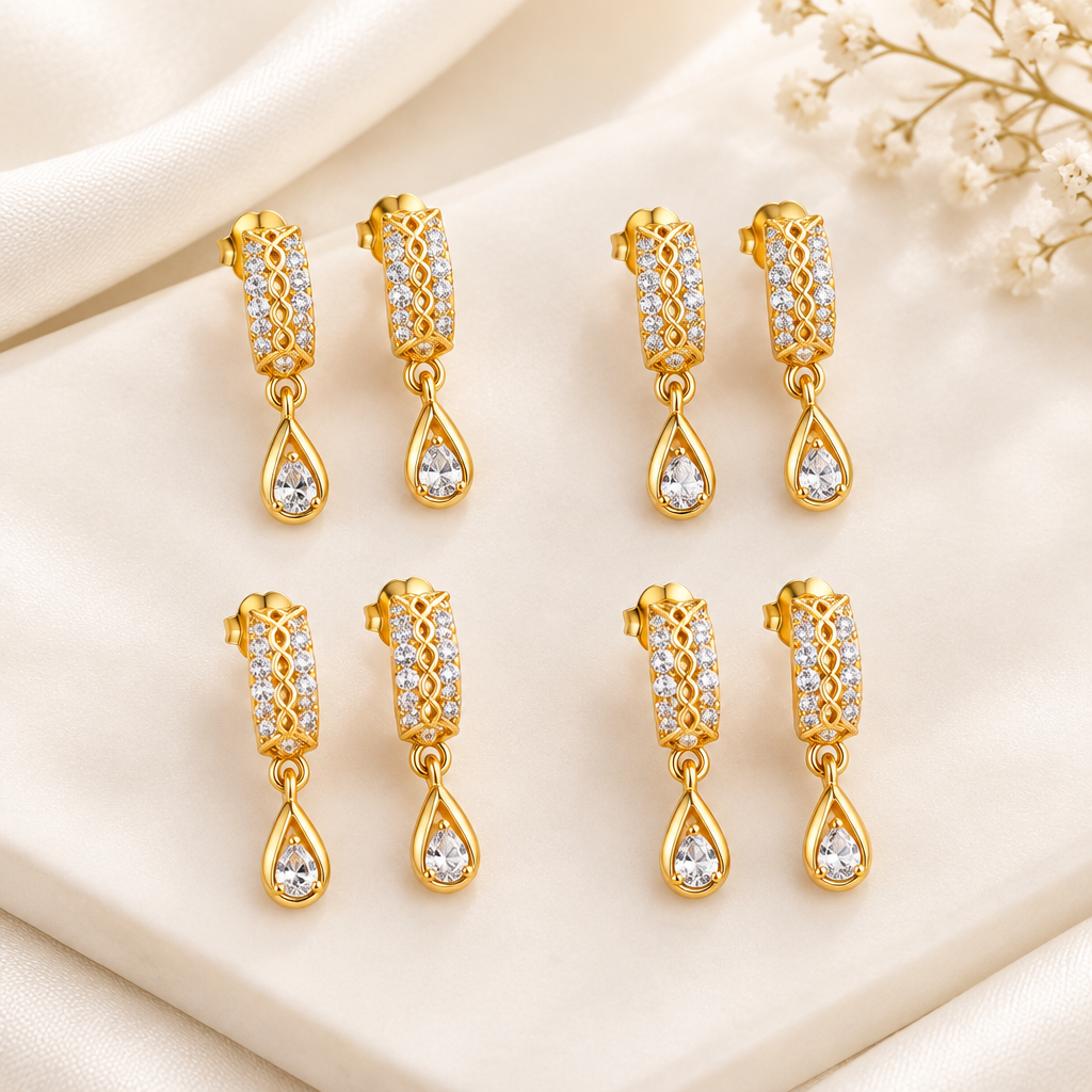 Pack of 4 Korean drop earrings cream background