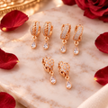 Rose gold CZ drop earrings white marble rose petals